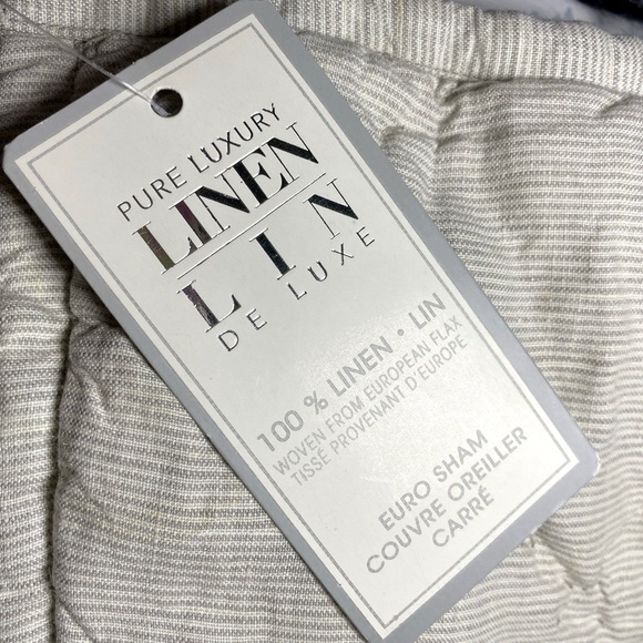 Pure Luxury 100% Linen Two Euro Shams Square Neutral Simple Coastal Stripes - Picture 5 of 15